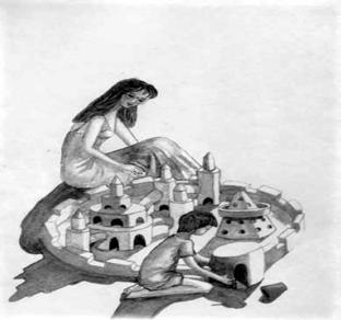 Мальчик и его песочный домик